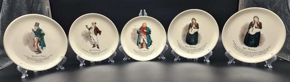 Invento Charles Dickens Hand Colored Plates Set of 5 7" Characters England, VTG